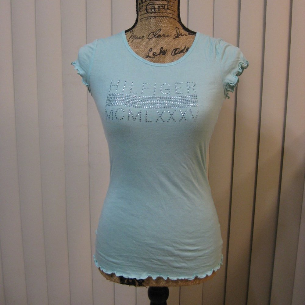 NWOT Tommy Hilfiger logo green tee t shirt top XS extra